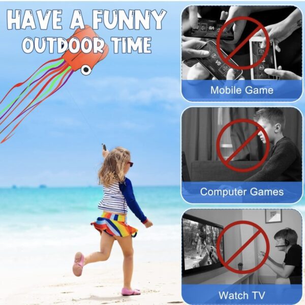 Cometas - 10 cometas de pulpo grandes, de cola larga, fácil de volar, cometas de playa a granel, 157 pulgadas, moluscos 3D de pulpo para niños y adultos, kitesurf, parque al aire libre, cometa colorida - Imagen 5