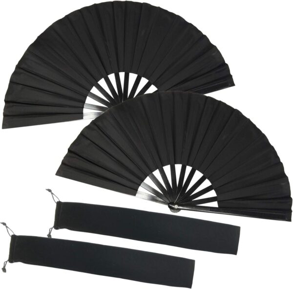 61hAC3fklcL._AC_SL1500_ TIHOOD 2 ventiladores plegables grandes de seda de mano, abanicos plegables de mano de Tai Chi chino para hombres y mujeres, actuaciones, bailes, decoraciones, festivales, regalo (negro x2) - Imagen 1