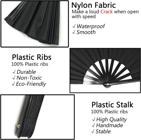 TIHOOD 2 ventiladores plegables grandes de seda de mano, abanicos plegables de mano de Tai Chi chino para hombres y mujeres, actuaciones, bailes, decoraciones, festivales, regalo (negro x2) - Imagen 3