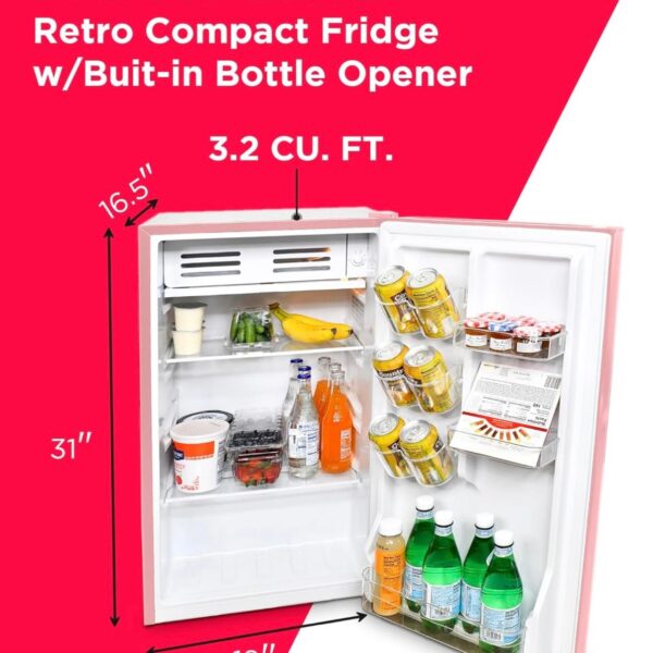 Frigidaire Refrigerador compacto retro con enfriador, refrigerador de encimera de 3.2 pies cúbicos con abridor de botellas integrado, refrigerador compacto para oficina, dormitorio - Imagen 8
