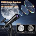 Telescopio, F40070M para adultos astronomía, 2.756 in de apertura 15.748 in telescopio refractor (20-200x) para principiantes de astronomía, trípode y adaptador de teléfono, mochila de telescopios - Imagen 2