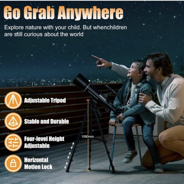 Telescopio, F40070M para adultos astronomía, 2.756 in de apertura 15.748 in telescopio refractor (20-200x) para principiantes de astronomía, trípode y adaptador de teléfono, mochila de telescopios - Imagen 5