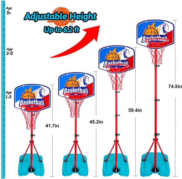 Aro de baloncesto para niños pequeños juguetes portátiles de altura ajustable de 2.9 pies con 2 bolas mini aros de baloncesto interior porteros juveniles regalos al aire libre niño niña edad 1 2 3 4 5 6 7 8 años juego de patio trasero - Imagen 6