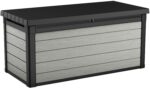 Keter Denali Caja de resina grande de 150 galones para organizar y almacenar muebles de patio, cojines de exterior, herramientas de jardín y juguetes de piscina, gris y negro - Imagen 14