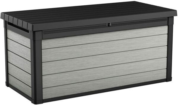 Keter Denali Caja de resina grande de 150 galones para organizar y almacenar muebles de patio, cojines de exterior, herramientas de jardín y juguetes de piscina, gris y negro - Imagen 14
