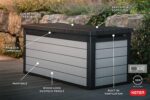 Keter Denali Caja de resina grande de 150 galones para organizar y almacenar muebles de patio, cojines de exterior, herramientas de jardín y juguetes de piscina, gris y negro - Imagen 12