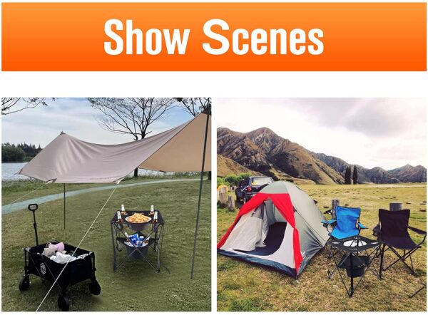 Mesa de camping plegable, mesa de camping portátil de doble cubierta con 4 soportes para tazas y bolsa de transporte, ligera para picnic en interiores y exteriores, playa, senderismo, viajes, pesca, barbacoa. (negro) - Imagen 6