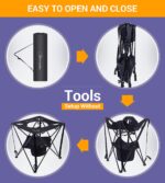 Mesa de camping plegable, mesa de camping portátil de doble cubierta con 4 soportes para tazas y bolsa de transporte, ligera para picnic en interiores y exteriores, playa, senderismo, viajes, pesca, barbacoa. (negro) - Imagen 5