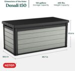 Keter Denali Caja de resina grande de 150 galones para organizar y almacenar muebles de patio, cojines de exterior, herramientas de jardín y juguetes de piscina, gris y negro