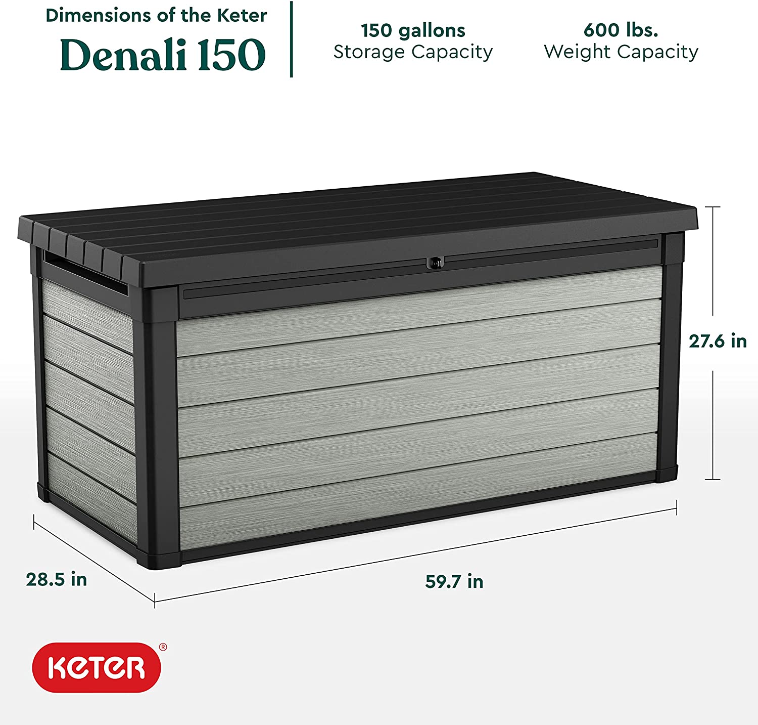 81qJVQznocL._AC_SL1500_ Keter Denali Caja de resina grande de 150 galones para organizar y almacenar muebles de patio, cojines de exterior, herramientas de jardín y juguetes de piscina, gris y negro - Imagen 1