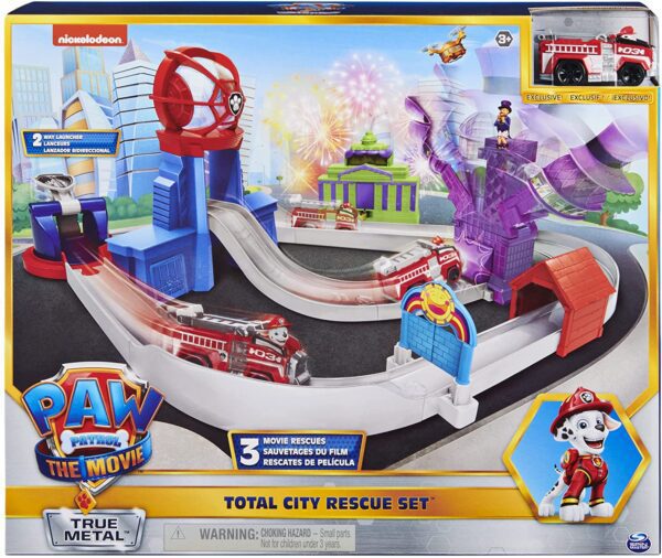 Pista PAW Patrol, True Metal Total City Rescue Movie Track Set con vehículo exclusivo de Marshall, 1:55 Escala, Edades de 3 años en adelante. - Imagen 5