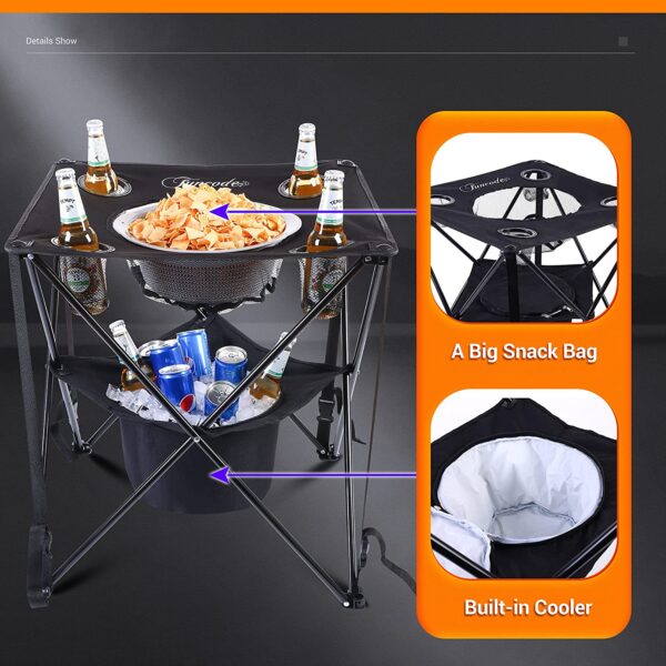 Mesa de camping plegable, mesa de camping portátil de doble cubierta con 4 soportes para tazas y bolsa de transporte, ligera para picnic en interiores y exteriores, playa, senderismo, viajes, pesca, barbacoa. (negro) - Imagen 2