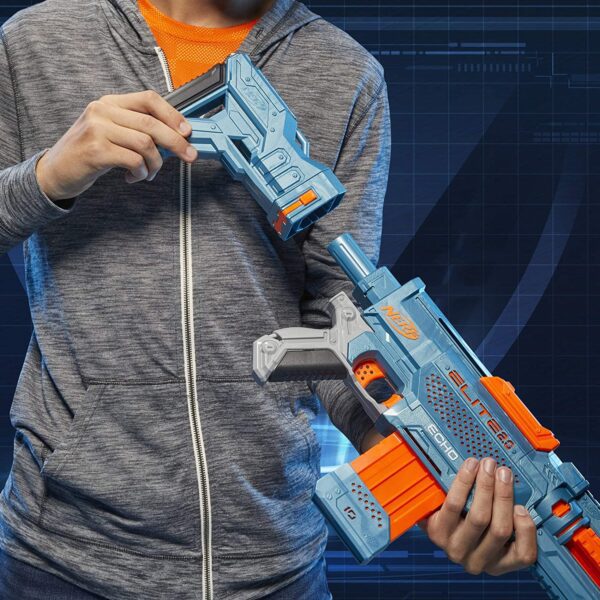 NERF Elite 2.0 Echo CS-10 Blaster - 24 dardos oficiales, clip de 10 dardos, culata removible y extensión de cañón, 5 rieles tácticos - Imagen 5