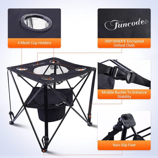 Mesa de camping plegable, mesa de camping portátil de doble cubierta con 4 soportes para tazas y bolsa de transporte, ligera para picnic en interiores y exteriores, playa, senderismo, viajes, pesca, barbacoa. (negro) - Imagen 4