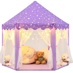Tienda de campaña de princesa púrpura para niñas, tienda de campaña para niños con luces LED de estrellas pequeñas, castillo para niños pequeños