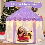 Tienda de campaña de princesa púrpura para niñas, tienda de campaña para niños con luces LED de estrellas pequeñas, castillo para niños pequeños - Imagen 5