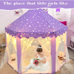 Tienda de campaña de princesa púrpura para niñas, tienda de campaña para niños con luces LED de estrellas pequeñas, castillo para niños pequeños - Imagen 4
