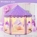 Tienda de campaña de princesa púrpura para niñas, tienda de campaña para niños con luces LED de estrellas pequeñas, castillo para niños pequeños - Imagen 2