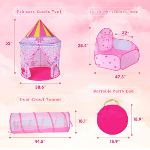 Tienda de campaña para niña con diseño de cuento de hadas, tiene túnel de rastreo y piscina de pelotas con aro de baloncesto para niñas pequeñas - Imagen 2