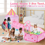 Tienda de campaña para niña con diseño de cuento de hadas, tiene túnel de rastreo y piscina de pelotas con aro de baloncesto para niñas pequeñas - Imagen 7