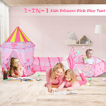 Tienda de campaña para niña con diseño de cuento de hadas, tiene túnel de rastreo y piscina de pelotas con aro de baloncesto para niñas pequeñas - Imagen 5