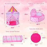 Tienda de campaña para niña con diseño de cuento de hadas, tiene túnel de rastreo y piscina de pelotas con aro de baloncesto para niñas pequeñas - Imagen 3