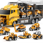 TEMI - Juego de vehículos de construcción fundidos a presión de juguete para niños de 3, 4, 5 y 6 años de edad, incluye alfombra de juego, vehículos de juguete de aleación de metal para niños y niñas de 3 a 9 años - Imagen 7