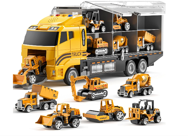 TEMI - Juego de vehículos de construcción fundidos a presión de juguete para niños de 3, 4, 5 y 6 años de edad, incluye alfombra de juego, vehículos de juguete de aleación de metal para niños y niñas de 3 a 9 años - Imagen 7