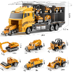 TEMI - Juego de vehículos de construcción fundidos a presión de juguete para niños de 3, 4, 5 y 6 años de edad, incluye alfombra de juego, vehículos de juguete de aleación de metal para niños y niñas de 3 a 9 años