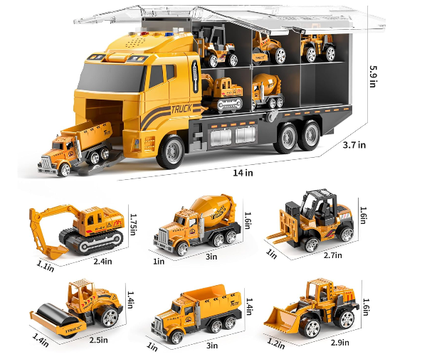 TEMI - Juego de vehículos de construcción fundidos a presión de juguete para niños de 3, 4, 5 y 6 años de edad, incluye alfombra de juego, vehículos de juguete de aleación de metal para niños y niñas de 3 a 9 años - Imagen 6