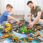 TEMI - Juego de vehículos de construcción fundidos a presión de juguete para niños de 3, 4, 5 y 6 años de edad, incluye alfombra de juego, vehículos de juguete de aleación de metal para niños y niñas de 3 a 9 años - Imagen 5