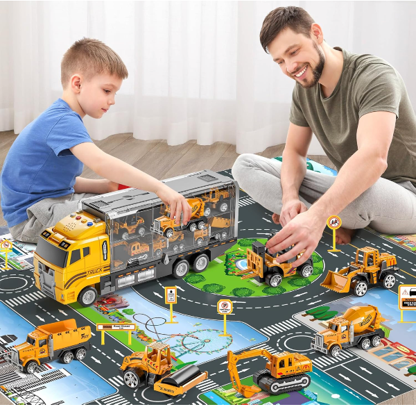 TEMI - Juego de vehículos de construcción fundidos a presión de juguete para niños de 3, 4, 5 y 6 años de edad, incluye alfombra de juego, vehículos de juguete de aleación de metal para niños y niñas de 3 a 9 años - Imagen 5