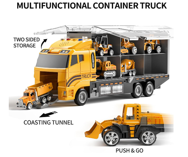 TEMI - Juego de vehículos de construcción fundidos a presión de juguete para niños de 3, 4, 5 y 6 años de edad, incluye alfombra de juego, vehículos de juguete de aleación de metal para niños y niñas de 3 a 9 años - Imagen 4