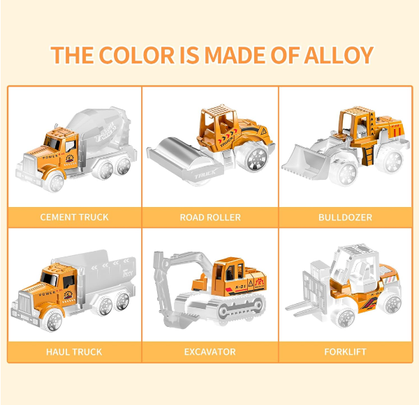 TEMI - Juego de vehículos de construcción fundidos a presión de juguete para niños de 3, 4, 5 y 6 años de edad, incluye alfombra de juego, vehículos de juguete de aleación de metal para niños y niñas de 3 a 9 años - Imagen 2