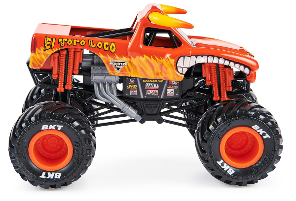 Monster Jam Monster Truck oficial - El Toro Loco - Vehículo fundido a presión a escala 1:24 - Llantas cromadas y neumáticos para todos los juegos - Coleccionable para fanáticos y fiestas - Imagen 4