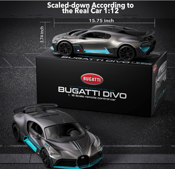 Bugatti Divo - Auto a control remoto, escala 1/12, auto a control remoto, 7.5 mi/h, modelo de auto con licencia de 2.4 GHz, 7.4 V, 900 mAh, para adultos, niños y niñas de 6 a 12 años - Imagen 4