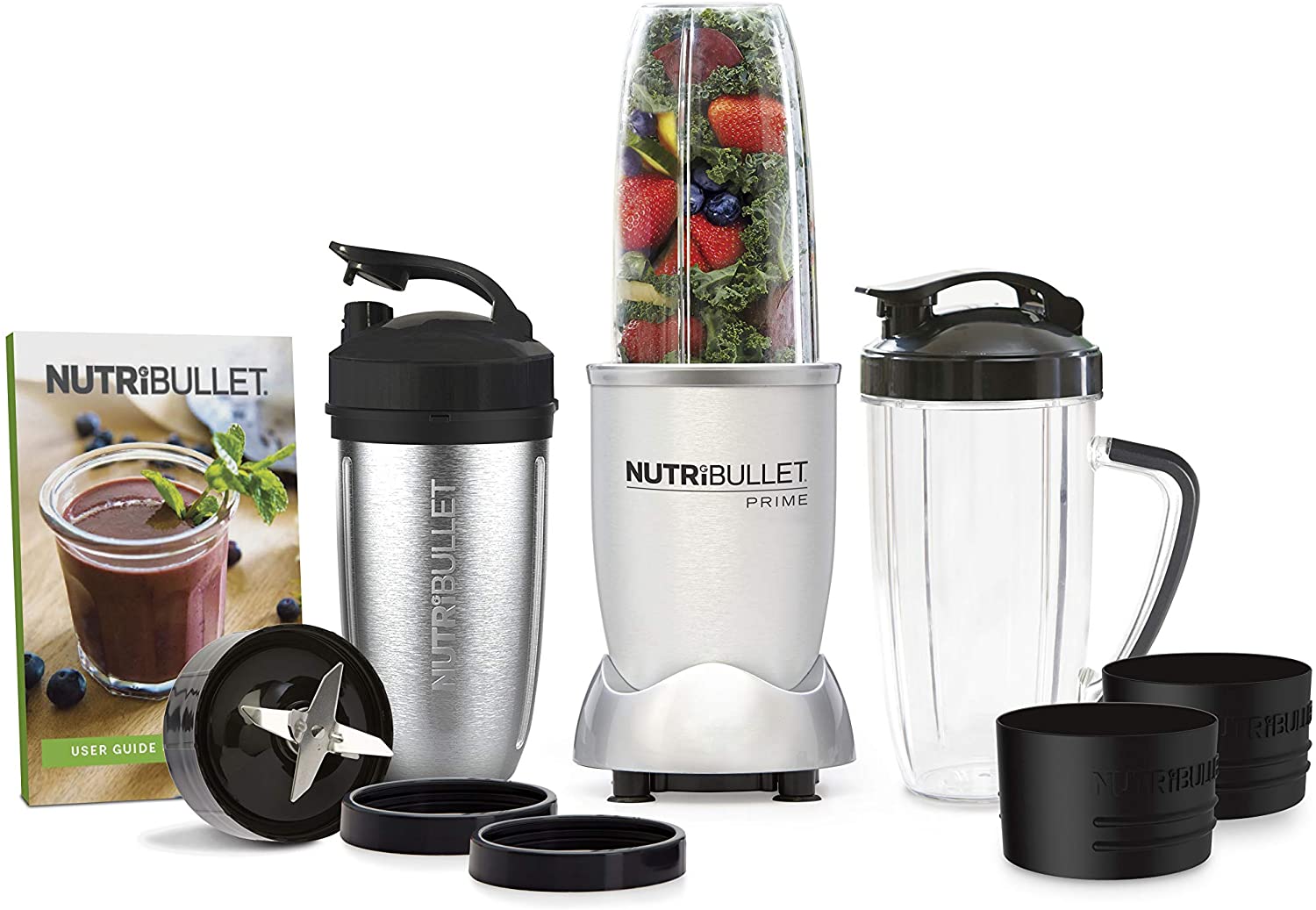 Juego de licuadora batidora NutriBullet Prime de 12 piezas Juego de licuadora/batidora NutriBullet Prime de 12 piezas y alta velocidad con recipiente de acero inoxidable, color plateado - Imagen 1