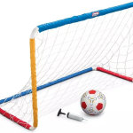Mini juegos de portería de fútbol para niños, patio trasero + mini red interior y juego - PLAY DAY de pelota con bomba, juegos de portería de fútbol plegable portátil para niños y niños pequeños, 24 x 16 pulgadas