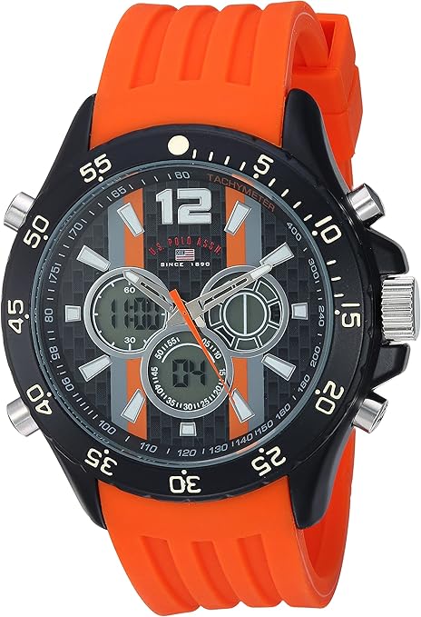 91rfRgOLNaL._AC_SY679_.jpg U.S. Polo Assn. Reloj casual de cuarzo para hombre, de metal y hule, color: naranja (modelo: US9526) - Imagen 1