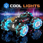 Deejoy Auto de acrobacias a control remoto 1:12, 2.4 GHz, 4WD, control remoto, sensor de gestos, vehículos todoterreno giratorios de doble cara con luces y música, para cumpleaños de niños y niñas