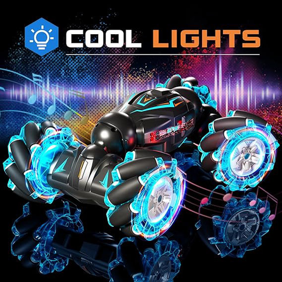 Auto4.jpg Deejoy Auto de acrobacias a control remoto 1:12, 2.4 GHz, 4WD, control remoto, sensor de gestos, vehículos todoterreno giratorios de doble cara con luces y música, para cumpleaños de niños y niñas - Imagen 1