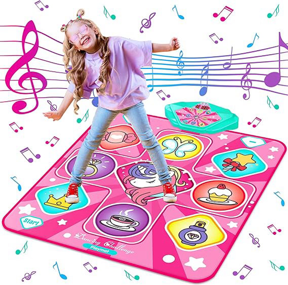Tapete de baile de unicornio, mezclador de baile, tapete de juego de ritmo, almohadilla de baile rosa con luces LED, volumen ajustable, música incorporada, 5 modos de juego, regalos de Navidad - Imagen 4