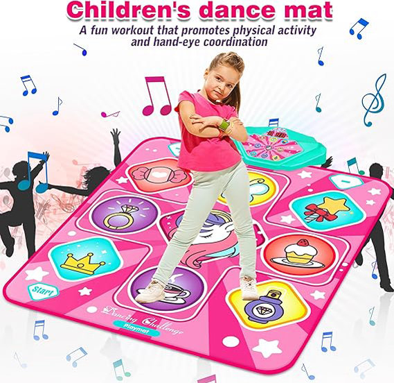 Tapete4.jpg Tapete de baile de unicornio, mezclador de baile, tapete de juego de ritmo, almohadilla de baile rosa con luces LED, volumen ajustable, música incorporada, 5 modos de juego, regalos de Navidad - Imagen 1