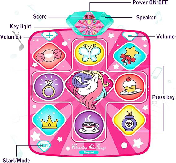 Tapete de baile de unicornio, mezclador de baile, tapete de juego de ritmo, almohadilla de baile rosa con luces LED, volumen ajustable, música incorporada, 5 modos de juego, regalos de Navidad - Imagen 2