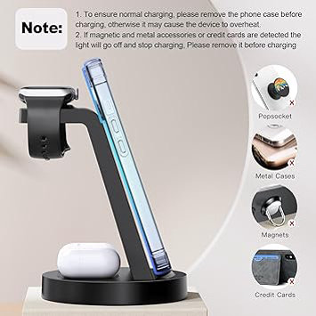 Estación de carga 3 en 1 para iPhone, cargador inalámbrico para iPhone 16 15 14 13 12 11 X Pro Max y Apple Watch - Estación de carga inalámbrica para AirPods 4 3 Pro - Imagen 4