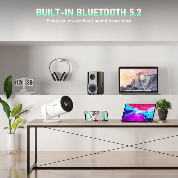 Proyector portátil XuanPad con sistema Android, miniproyector con enfoque eléctrico, WiFi 6 y Bluetooth, corrección vertical automática, FULL HD 1080P, proyector de películas giratorio a 180° para - Imagen 2