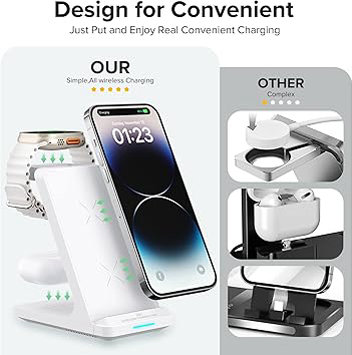 Estación de carga inalámbrica, 3 en 1, soporte de cargador inalámbrico rápido para múltiples dispositivos, Apple Watch Ultra Series 10 9 8 7 6 SE 5 4 3 2, iPhone 16 15 14 13 12 11 Pro - Imagen 2