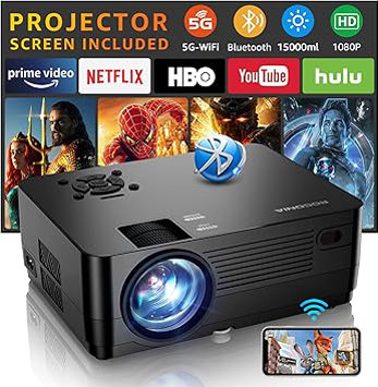 Proyector con WiFi 5G y Bluetooth, proyector nativo 1080P [pantalla de proyector incluida], proyector de película Full HD 18000LM, pantalla de 300 pulgadas, soporte de cine en casa 4K - Imagen 1