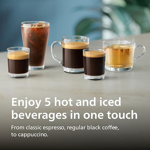 PHILIPS Máquina de café espresso totalmente automática serie 3300, 5 bebidas calientes y heladas, 40% SilentBrew más silencioso, molinillo de cerámica, filtro Aquaclean, cromo negro (EP3326/90) - Imagen 2