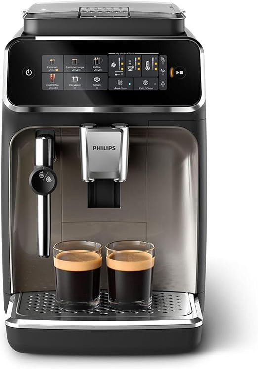 PHILIPS Máquina de café espresso totalmente automática serie 3300, 5 bebidas calientes y heladas, 40% SilentBrew más silencioso, molinillo de cerámica, filtro Aquaclean, cromo negro (EP3326/90) - Imagen 1